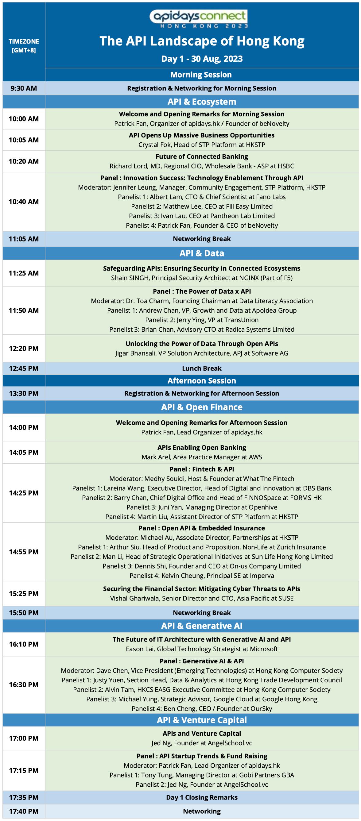 Apidays Connect Hong Kong 2023 Agenda - Day 1 (August 30, 2023)